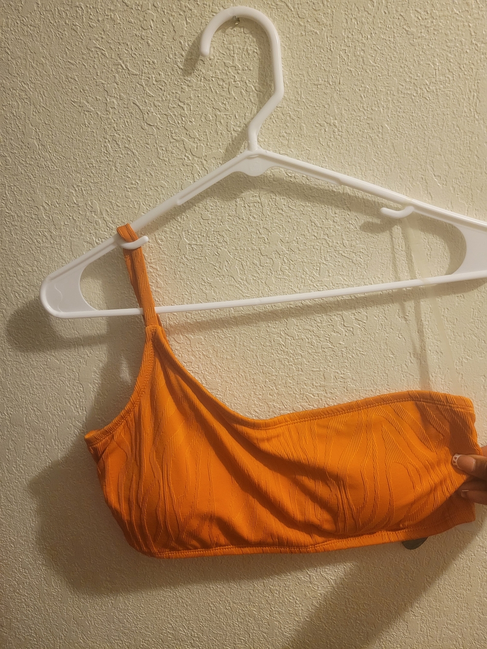Orange One-Shoulder Ribbed Bikini Top